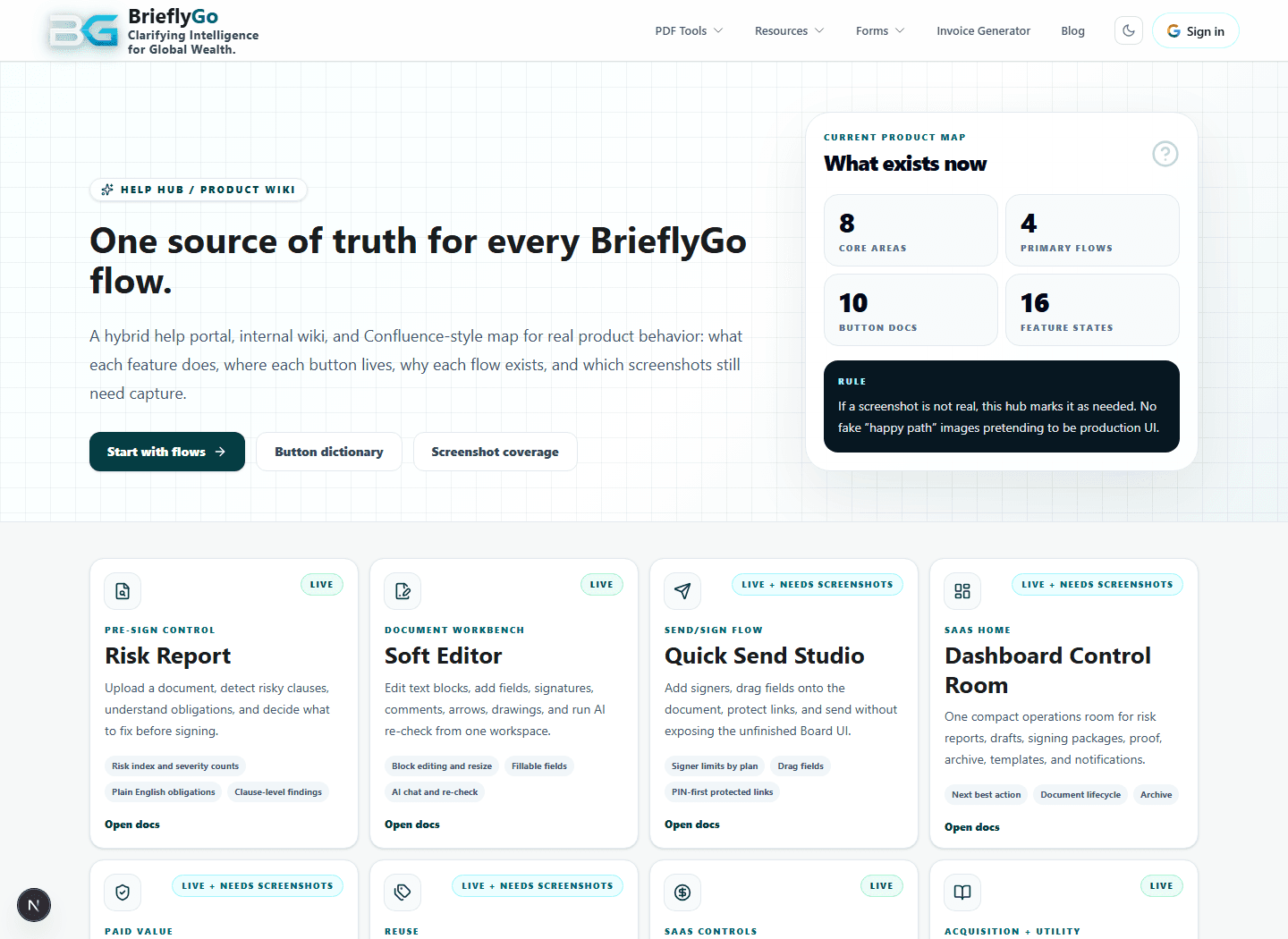 BrieflyGo Help Hub overview screenshot