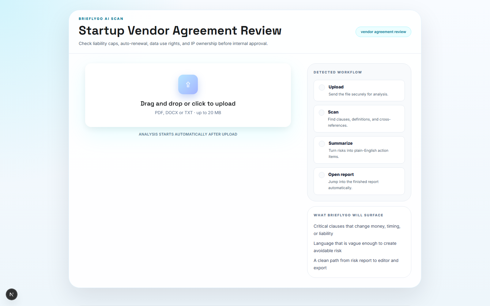Upload the vendor agreement or NDA