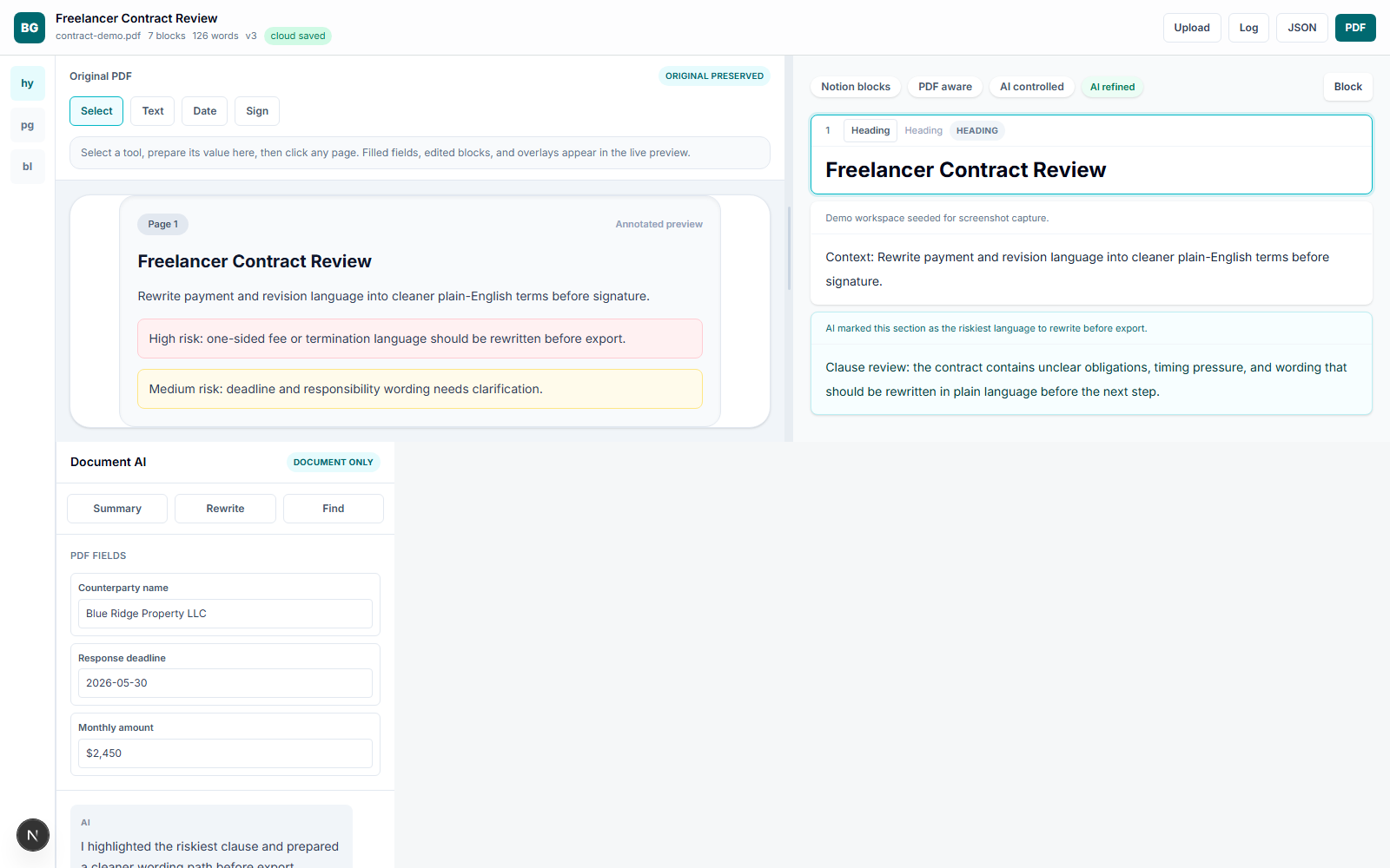 Rewrite the riskiest clause in Workbench