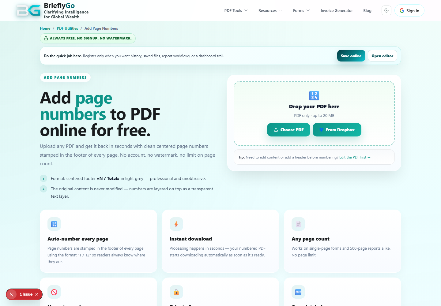 Add Page Numbers screenshot