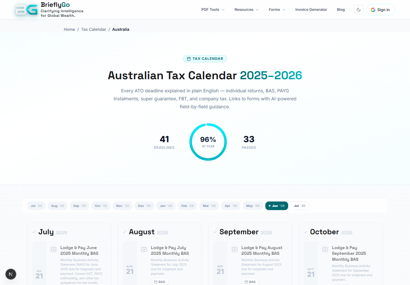 AU Tax Calendar screenshot