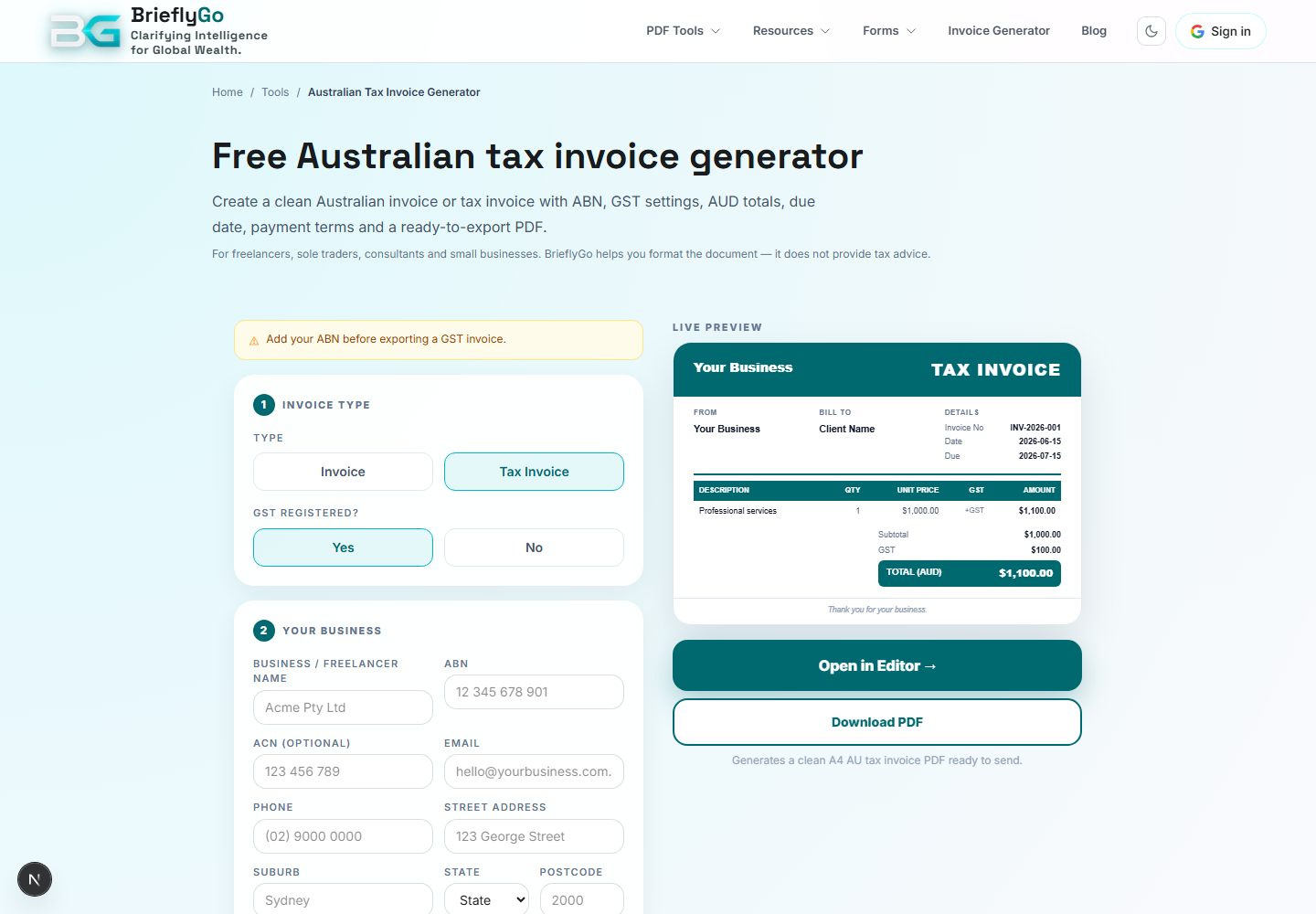 AU Tax Invoice screenshot