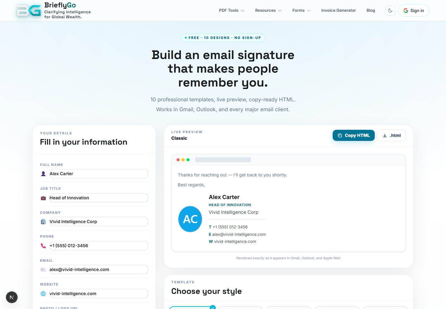 Email Signature screenshot