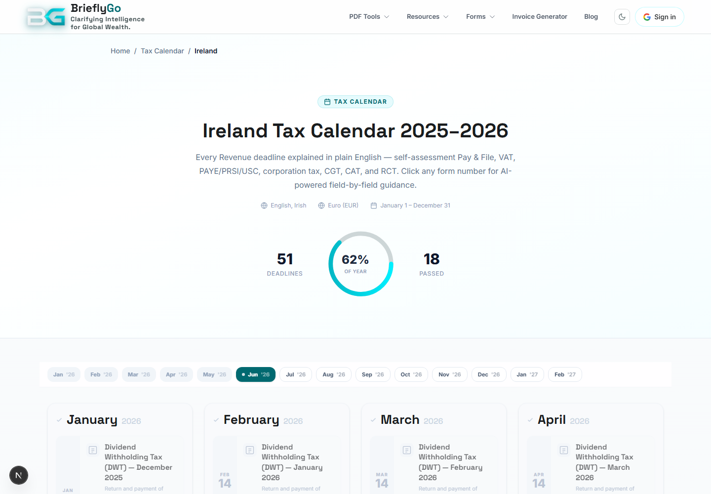 IE Tax Calendar screenshot