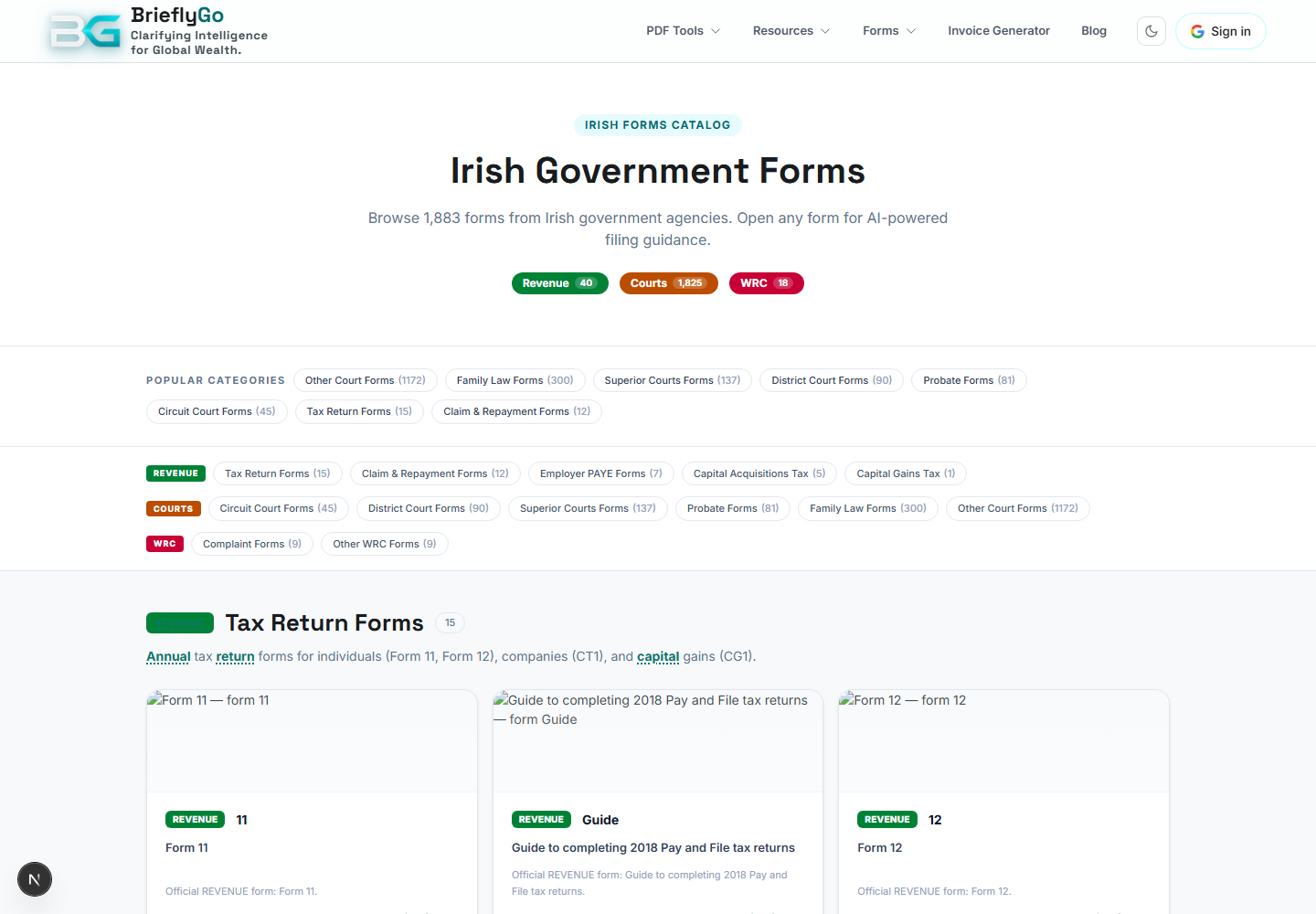 Irish Forms Catalog screenshot