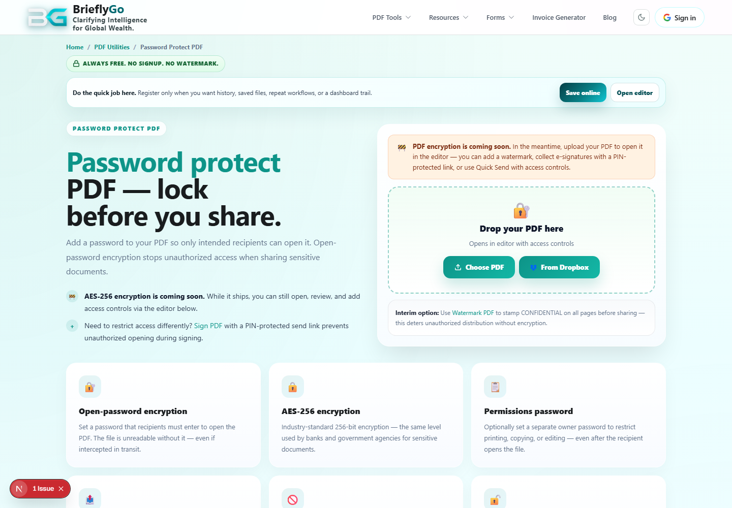 Password Protect PDF screenshot