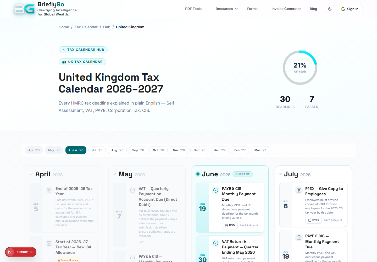 UK Tax Calendar screenshot