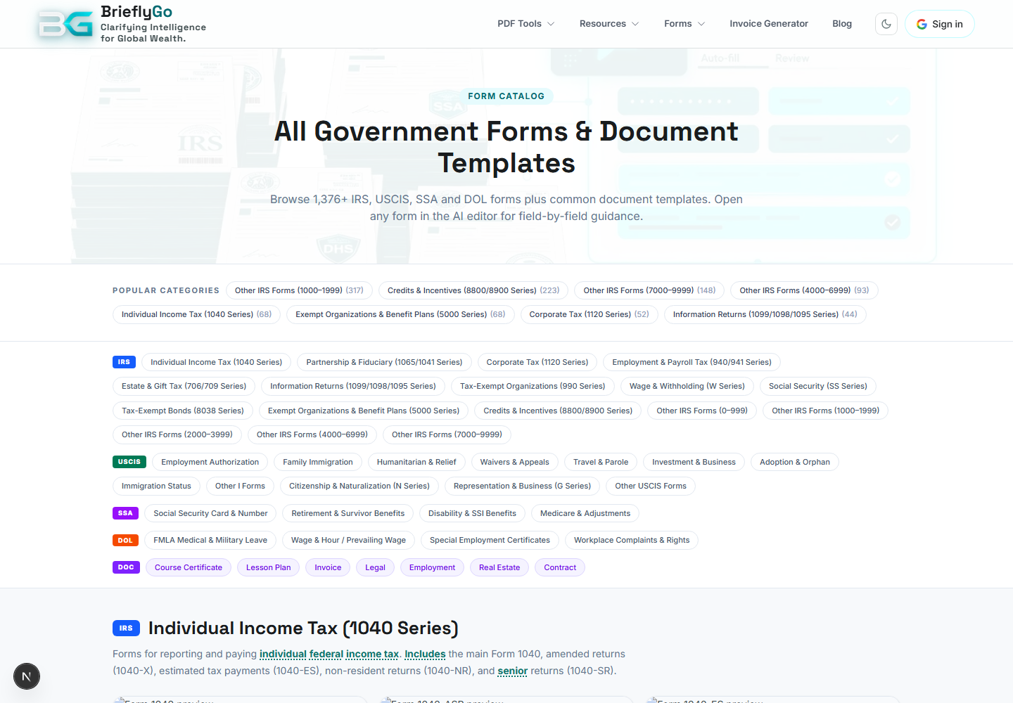 US Forms Catalog screenshot