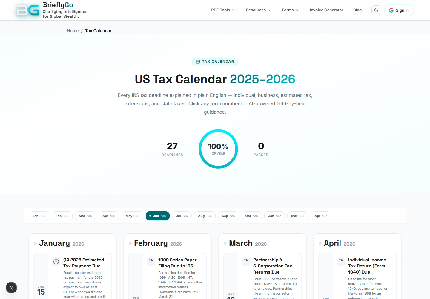 US Tax Calendar screenshot