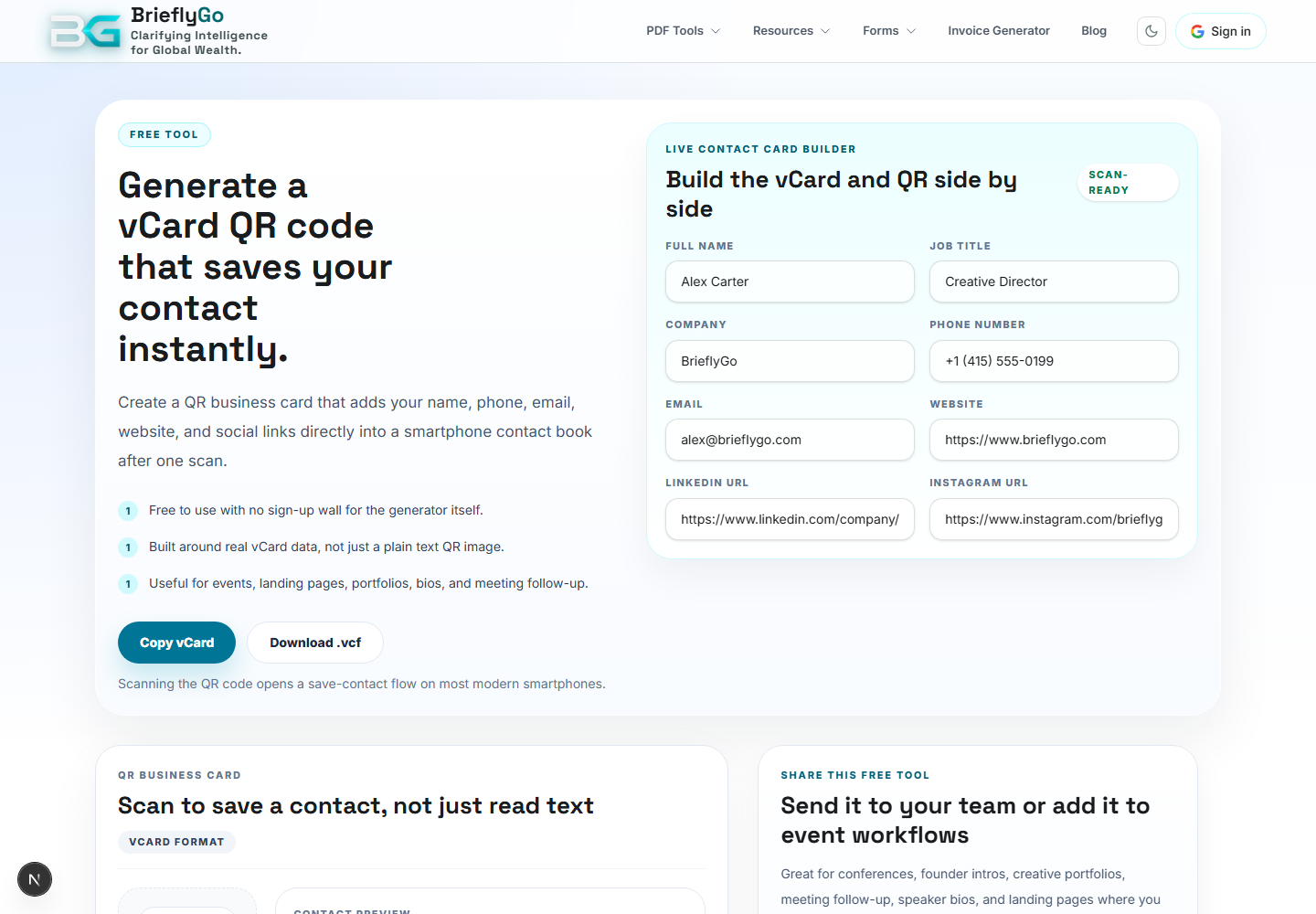 vCard QR Generator screenshot